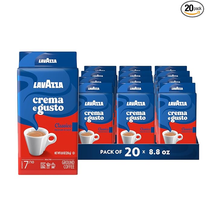 Lavazza Crema e Gusto Ground Coffee Medium Roast Arabica and Robusta Blend 8.8 oz Brick (Pack of 20)