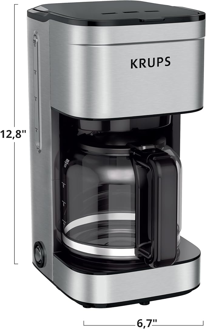 KRUPS Coffee Maker 10 Cups Simply Brew Stainless Steel Drip Coffee Maker 900 Watts Coffee Filter Drip Free Dishwasher Safe Pot  Black &amp Silver