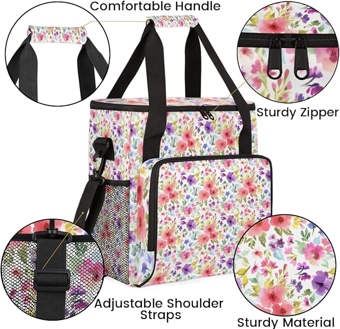 Abstract-Floral Coffee Maker Carrying Bag Portable Travel Storage Tote Bag Compatible with K-Mini or K-Mini Plus Single Serve Coffee Brewer Carrying Case with Multiple Pockets &amp Shoulder Strap