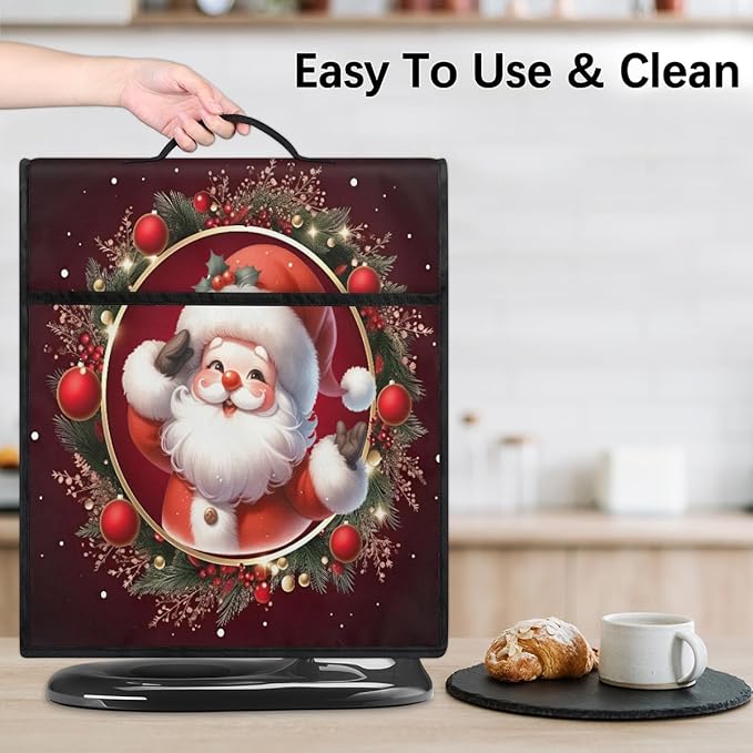 Kitchen Aid Mixer Cover Christmas Ball Santa Claus Stand Mixer Cover Compatible with 6-8 Quarts Stand Mixers Dust Covers with Zipper Pocket Foldable Washable Kitchen Aid Organizer Bag