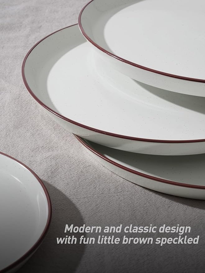 Famiware Saturn Dinnerware Sets Speckled Plates and Bowls Sets for 4 12 Pieces Stoneware Dish Set - Chip and Scratch Resistant Microwave and Dishwasher Safe Tableware Set White with Rim