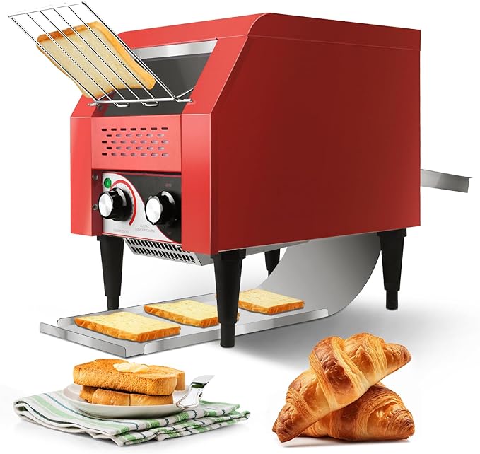 Commercial Conveyor Toaster 150 Slices/Hour Red Conveyor Toaster 3 Modes/7 Speeds Stainless Steel Tabletop Toaster for Toast Bagels and Other Baked Breads