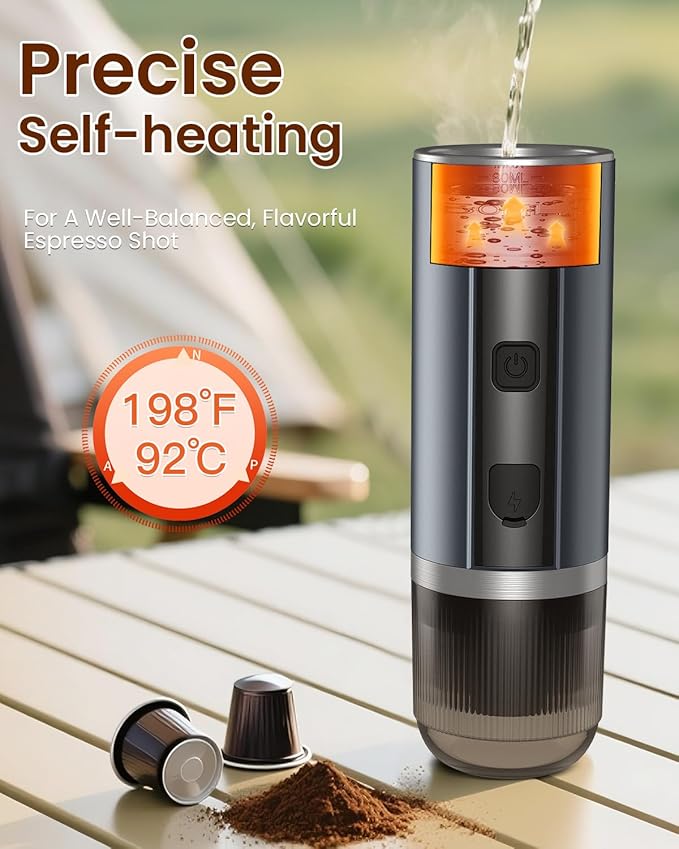 Portable Espresso Maker 20 Bar Electric Espresso Machine for Travel Camping Rechargeable USB-C Mini Coffee Maker for NS Capsule Pods and Ground Coffee Gray