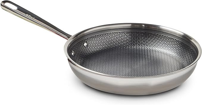 T-fal HybridMesh Tri-Ply Stainless Steel Fry Pan 10.25 Inch Induction Oven Safe 500F Metal Utensil Safe Ideal For Searing Cookware Dishwasher Safe Pots and Pans Needs Pre-Heating Silver/Black