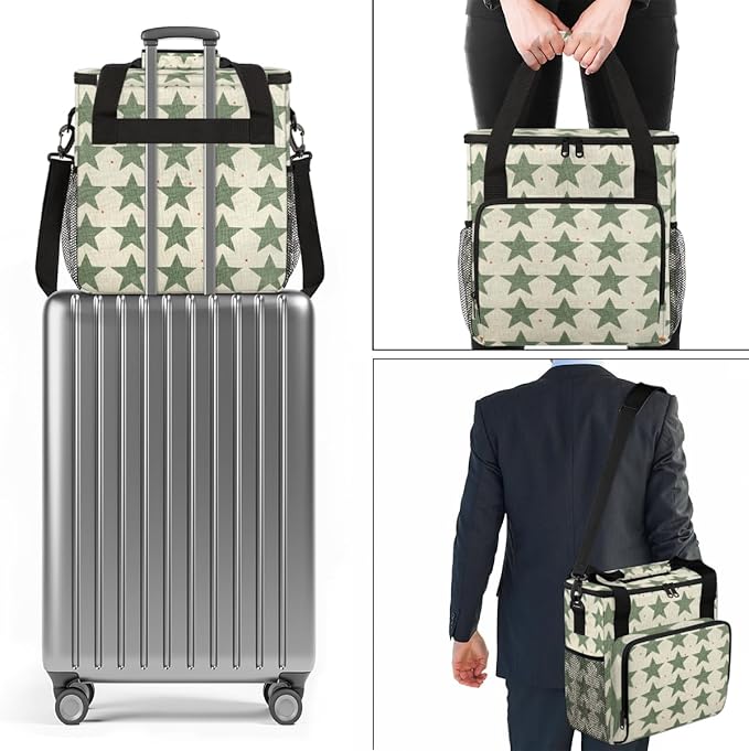 Retro Green Star Coffee Maker Carrying Bag Portable Travel Storage Tote Bag Compatible with K-Mini or K-Mini Plus Single Serve Coffee Brewer Carrying Case with Multiple Pockets &amp Shoulder Strap