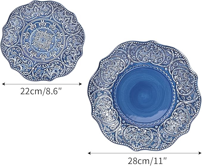 Sungmor Embossed Stoneware Fine Dining Dinnerware Antique Baroque Style Porcelain Dinner Plates Set of 2 (8.5 Salad Plate &amp 11 Dinner Plate) Sophisticated Ceramic Serving Platters for Table De