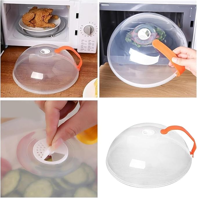 Thickened Transparent Microwave Splash Cover With Handle Round Anti-Splash Lid For Oven Food Plates Essential Kitchen Gadget