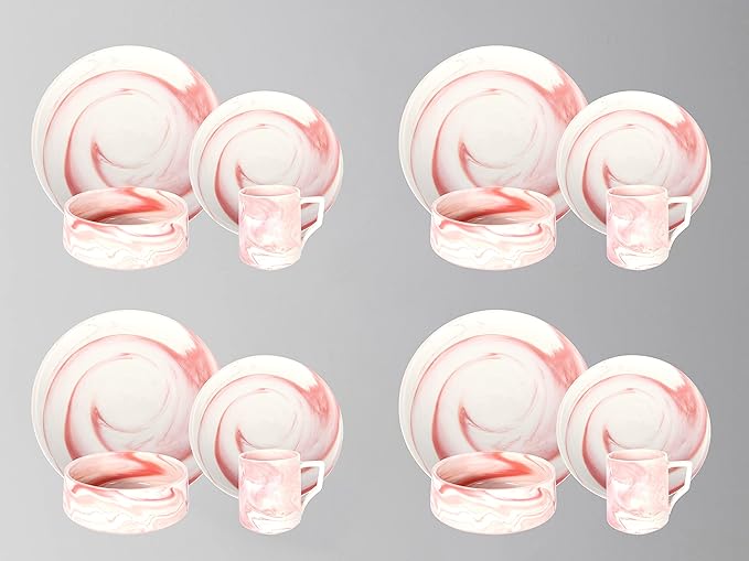 Fine China Artisan Marbled16pc Dinner Set Pink
