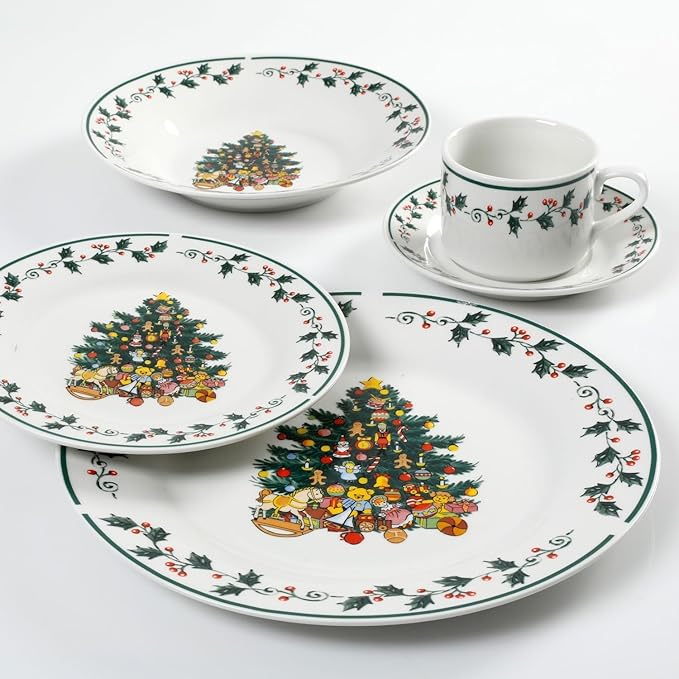 20-Piece Christmas Dinnerware Set – Festive Holiday Tree Trimming Design Ceramic Service for 4