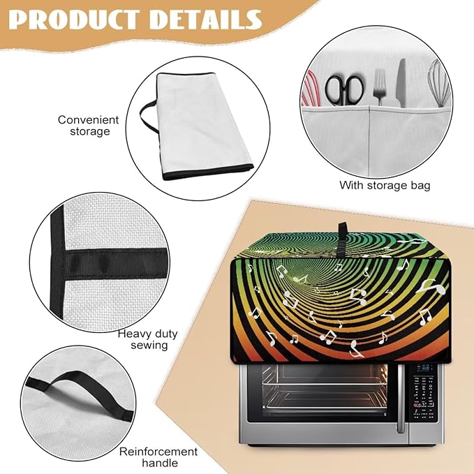 Music Pattern Bread Maker Covers Anti Dust Toaster Oven Cover for Kitchen Counter Decorative Toaster Oven Air Fryer Cover Compatible with Air Fryer Toasters Smart Oven Black