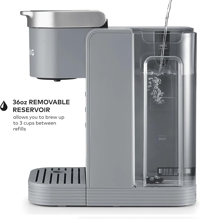 KeurigK -Express Essentials Plus Iced &amp Hot Single Serve Brewer Adjustable Temp Brew Over Ice Pods Compatible Coffee Maker (Gray)