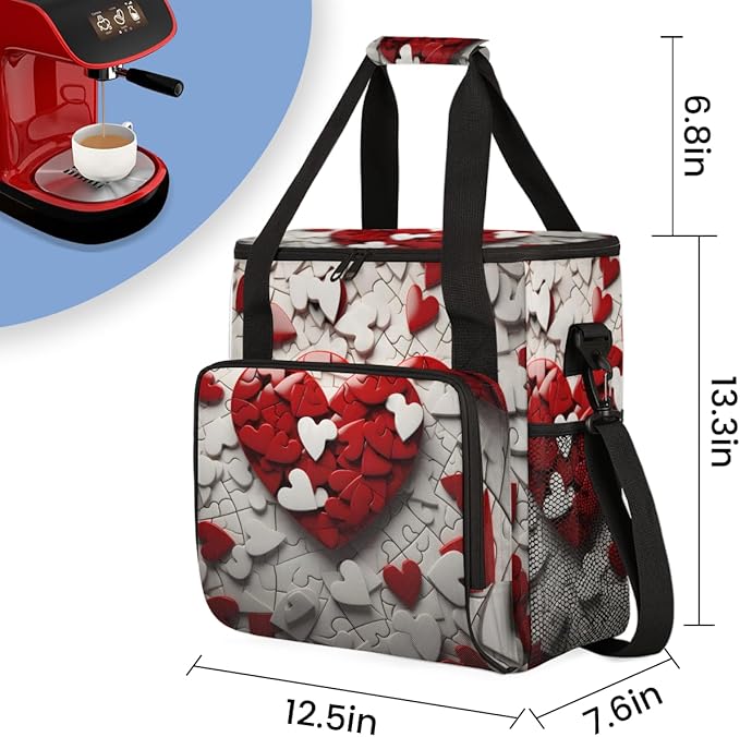 Heart Jigsaw Coffee Maker Carrying Bag Portable Travel Storage Tote Bag Compatible with K-Mini or K-Mini Plus Single Serve Coffee Brewer Carrying Case with Multiple Pockets &amp Shoulder Strap