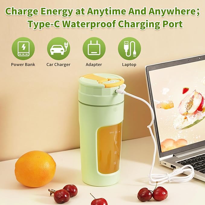 20 oz (600ml) USB Portable Blender Cup - High-Speed Rechargeable for Shakes Smoothies &amp Juices Travel-Size with Multi-Blade (Dark Blue)