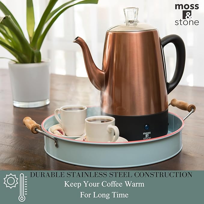 Moss &amp Stone Percolator Coffee Pot Electric 10 Cup Stainless Steel Coffee Maker Coffee Percolator Electric With Keep Warm Function 10 Cups Stainless Steel Percolator With Coffee Basket Bundle W