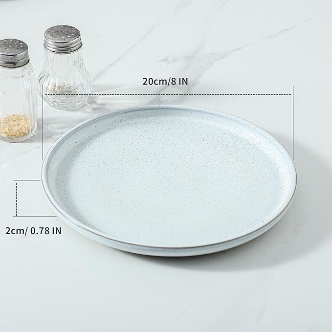 HASENSE 8 Inch Ceramic Salad Plates and White Dinnerware Set Bundle
