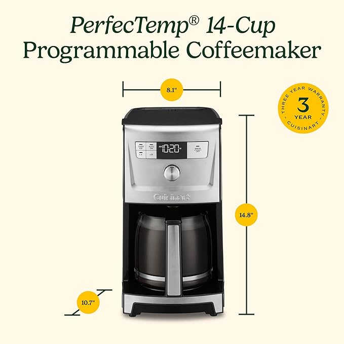 Cuisinart Coffee Maker 14-Cup PerfecTemp Programmable Coffee Machine Glass Carafe with 1-4 Cup Setting Brew Strength Control Brew Pause and Over Ice Function Stainless Steel DCC-3500SS
