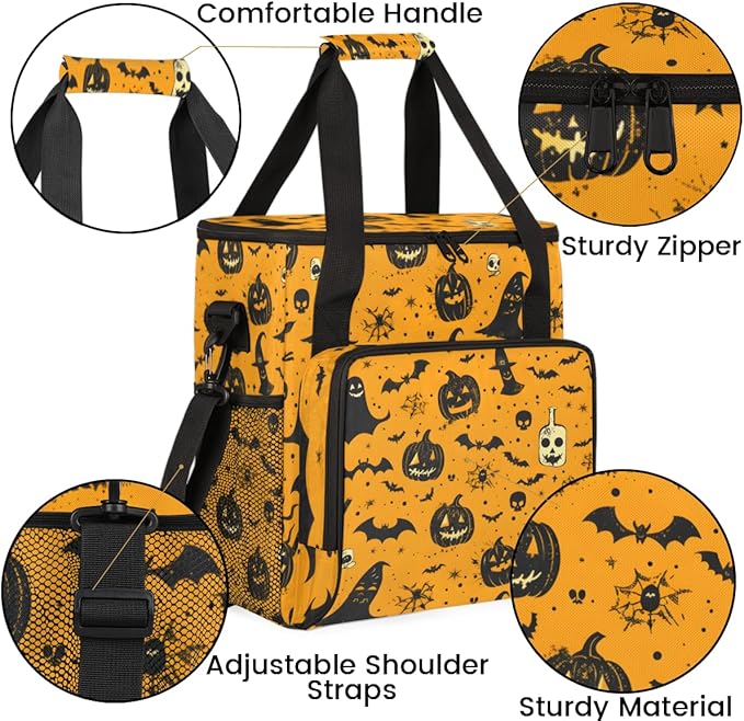 Halloween Pumpkin Coffee Maker Carrying Bag Gothic Pumpkin Travel Storage Bag Compatible with K-Mini or K-Mini Plus Single Serve Coffee Brewer Carrying Case with Multiple Pockets &amp Shoulder Stra