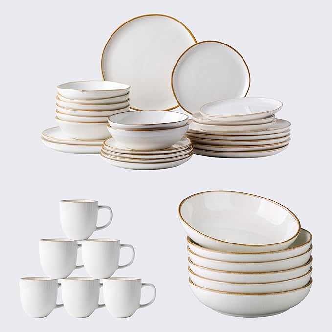 AmorArc Ceramic Dinnerware SetsHandmade Reactive Glaze Plates and Bowls SetsHighly Chip and Crack Resistant | Dishwasher &amp Microwave Safe Dishes Set Service for 4 (30pc)