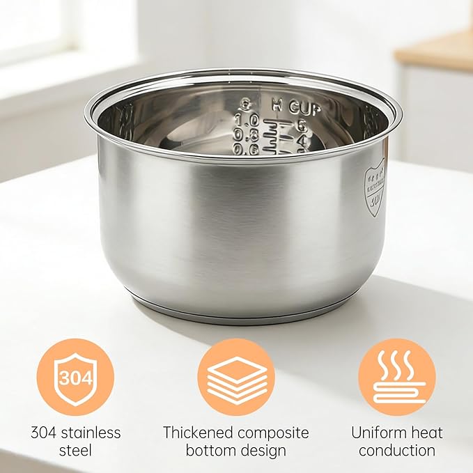 Stainless steel inner pot of rice cooker - compatible with aroma ARC-150SB ARC-5200SB rice cooker replacement pot.
