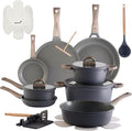 22Pcs Pots and Pans Set Non Stick Non-Toxic Ceramic Cookware Sets Nonstick Kitchen Pot and Pan Set With Lid Gray Granite Induction Compatible with Glass Lids 10 Griddles Frying Pan PFOA/PFOS-Free