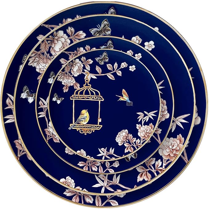 Hand drawn Bone China Dinnerware Sets Service for 6Delicate Steak Dinner Plates Dish Set Includes 16 inch 10.5 inch 16 inch 6.5 inch plate