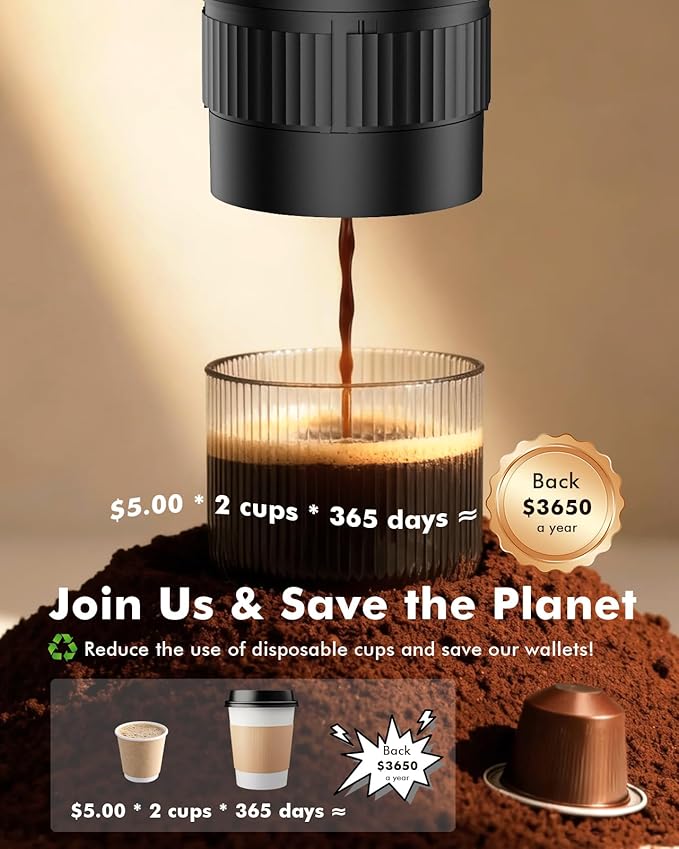 Portable Electric Espresso Machine &amp Manual Coffee Grinder &amp Electric Milk Frother All in 1 Mini Travel Coffee Maker Set for Camping Car RV Hiking Office Home Ground Coffee &amp NS Caps
