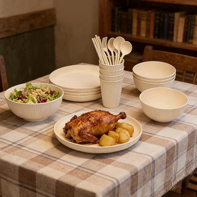 Pssopp Unbreakable Plates Bowls Cups Dinnerware Set Modern Dishes for 4 People Home Picnic More