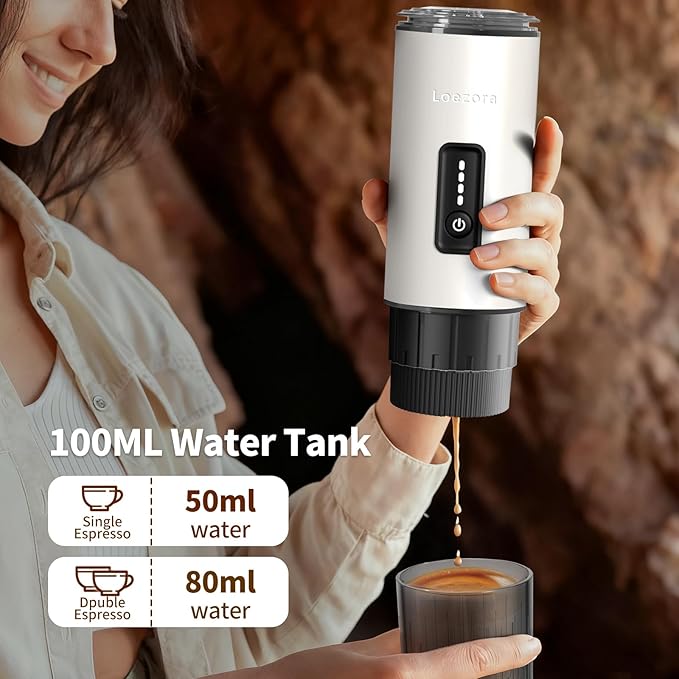 Stainless Steel Portable Espresso Maker – 20Bar 7500mAh Rechargeable 3-in-1 for Nespresso/DG Capsules &amp Ground Coffee Self-Heating Best Value for Camping Car Travel (White)