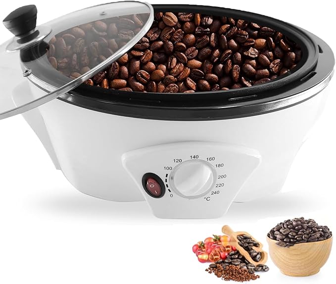 Coffee Cereal Roaster Multifunctional Electric Coffee Bean Maker with Adjustable Temperature from 0-240°C High Capacity Coffee Maker 800G - Non-Stick Pan