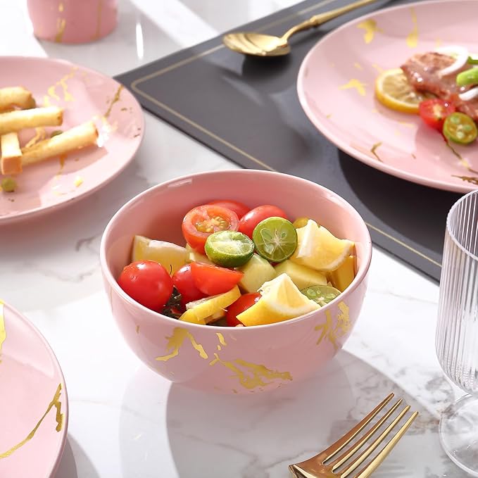 Porcelain Dinnerware SetPlates and Bowls Sets with MugsGold Plate Dish SetPink Dinnerware Set for 4Dinner Sets with Dinner Plates.