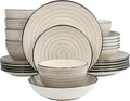 24-Piece Stoneware Dinnerware Set – Round Two-Tone Hand-Painted Dishes with Swirl Design Service for 6 Microwave &amp Dishwasher Safe Tableware (Cream)