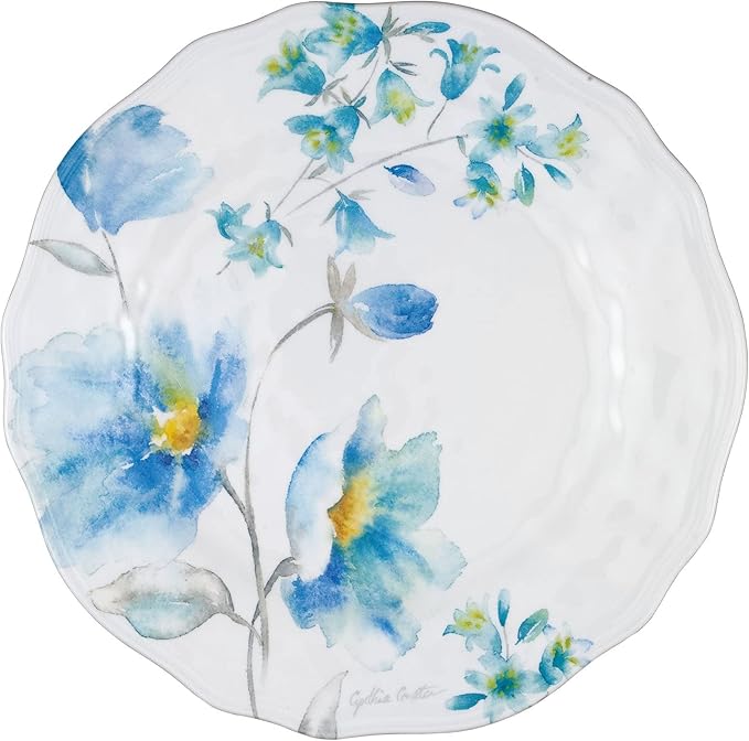 UPware 12 Piece Campanula Melamine Dinnerware Sets Outdoor Dishes Set Plates and Bowls Sets Service for 4 Sky Blue