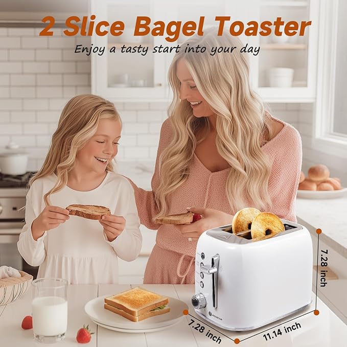 Aigostar Toaster 2 Slice Retro Toaster Stainless Steel 1.6 inch Extra Wide Slots Bread Toaster Bagel Cancel Defrost Function 6 Shade Settings &amp Removable Crumb Tray for Bread Waffle