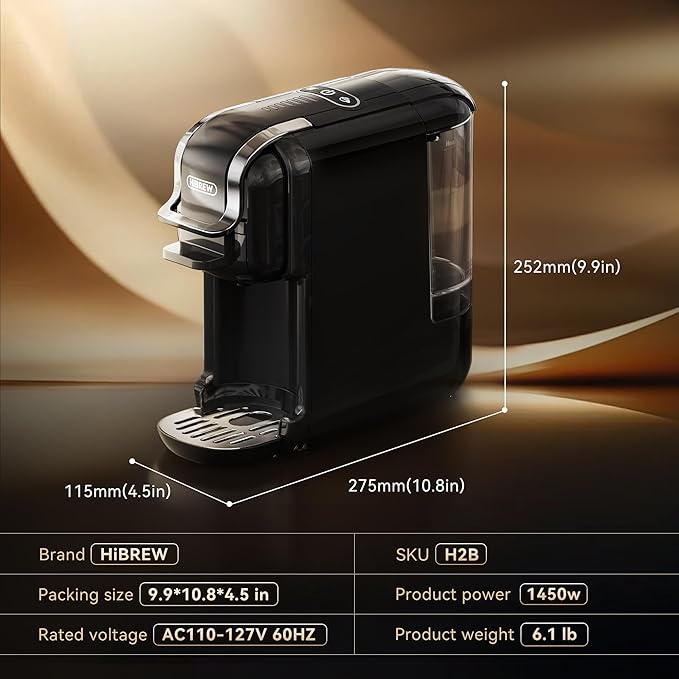 HIBREW H2B 5-in-1 Pod Coffee Maker - Compatible With 4 Coffee Capsule as Well as Espresso Powder Makes Iced Coffee Espresso Cappuccino Long Black. Hotel Kitchen Coffee Machine