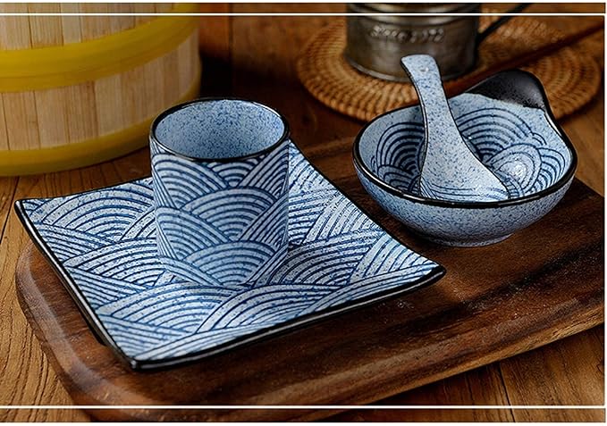 Dinnerware Sets Japanese Restaurant Tableware Tableware Hotel Supplies Simple Ceramic Dishes Creative Restaurant Countertop Four-Piece Set Household Set Bowl and Pl