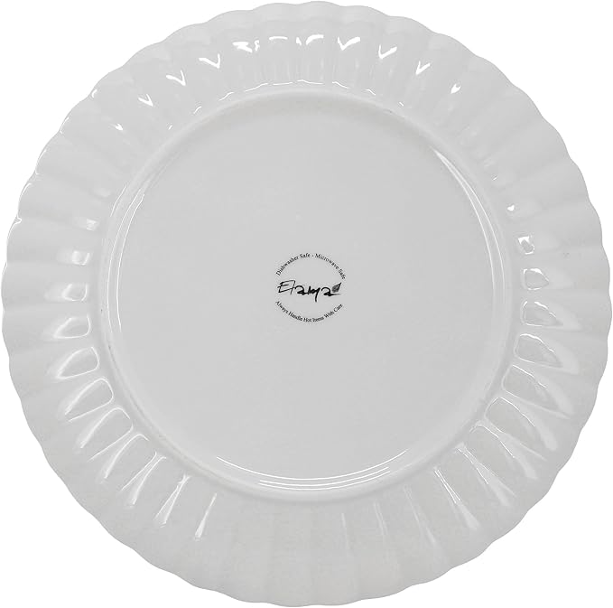 Elama Jane 16 Piece Scalloped Double Bowl Porcelain White Dinnerware Set Serveware Tableware Bowls Plate Set (Jane)