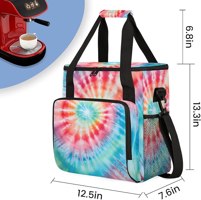 Tie Dyeing Coffee Maker Carrying Bag Pink Yellow Travel Storage Bag Compatible with K-Mini or K-Mini Plus Single Serve Coffee Brewer Carrying Case with Multiple Pockets &amp Shoulder Strap