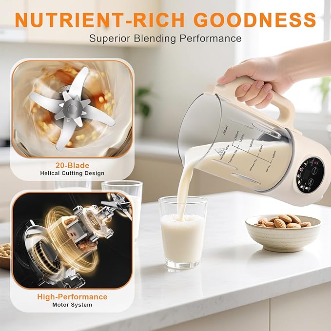 50oz Nut Milk Maker 10-in-1 Automatic Nut Milk Machine with 20 Blades Almond Milk Maker for Plant Based Milks Homemade Oat Soy Milk Machine with Delay Start Keep Warm Auto Clean