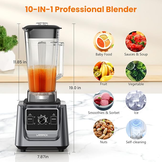 Blenders for Kitchen 2000W Blender for Smoothies 35000 RPM Professional Grade High-Speed Smoothie Blender with 68 oz Pitcher &amp 27 oz To-Go Cup for Shakes Ice Crushing and Frozen Fruit