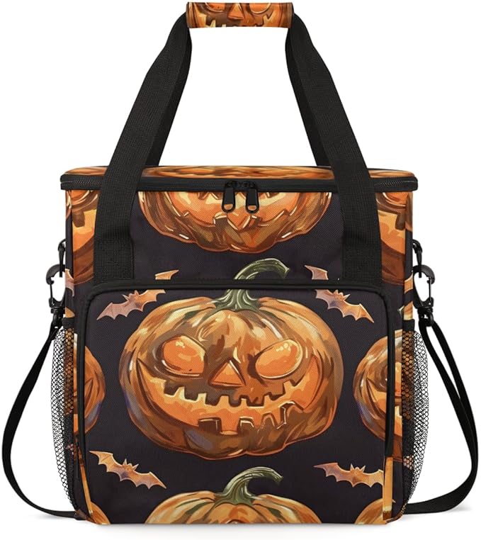Abstract Pumpkin Coffee Maker Carrying Bag Glitter Pumpkin Travel Storage Bag Compatible with K-Mini or K-Mini Plus Single Serve Coffee Brewer Carrying Case with Multiple Pockets &amp Shoulder Stra