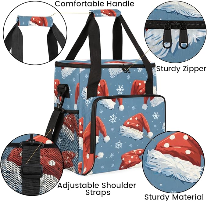 Christmas Hat Coffee Maker Carrying Bag Glitter Hat Travel Storage Bag Compatible with K-Mini or K-Mini Plus Single Serve Coffee Brewer Carrying Case with Multiple Pockets &amp Shoulder Strap