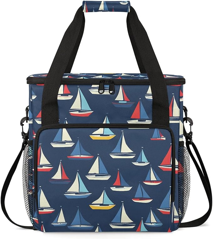 Ocean Sailboat Travel Coffee Maker Carrying Bag Large Organizer Storage Tote Bag Insulated Reusable Cooler Grocery Bags