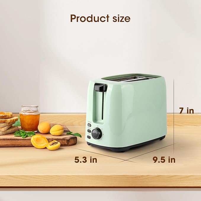 iSiLER 2 Slice Toaster 1.3 Inches Wide Slot Bagel Toaster with 7 Shade Settings and Double Side Baking Removable Crumb Tray Defrost Cancel Function Green