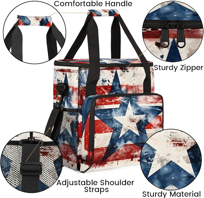 Starry Stripes 4th of July Coffee Maker Carrying Bag Travel Storage Bag Compatible with K-Mini or K-Mini Plus Single Serve Coffee Brewer Carrying Case with Multiple Pockets &amp Shoulder Strap