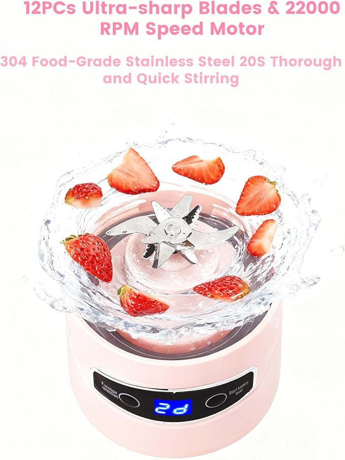 Personal Portable Blender - Smoothies &amp Shakes - 20Oz/600ml Large Capacity High Power Cordless Blender (Pink)