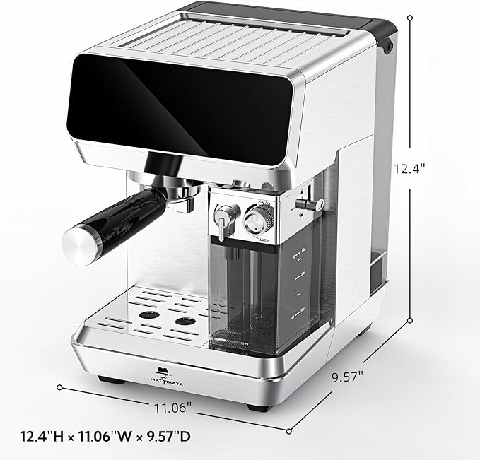 MAttinata CM1833L Automatic Cappuccino Machine 20 Bar Espresso Maker with Dual Boiler &amp Self-Cleaning Milk Frother Touch Screen Coffee Machine for Latte Stainless Steel Home and Office Silver