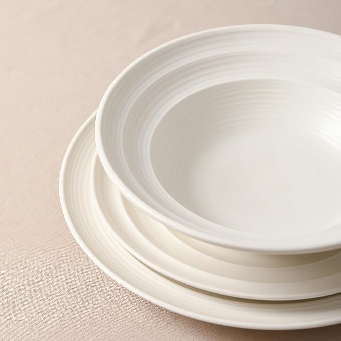 Earth &amp Clay Celeste 24-Piece Dinnerware Stoneware Plates and Bowls Set Includes Dinner and Salad Plates Cereal Bowls Dishwasher and Microwave Safe Dish Set for 8 Ivory White
