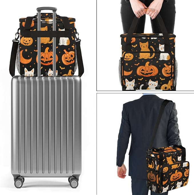 Magical Pumpkin Coffee Maker Carrying Bag Glowing Pumpkin Travel Storage Bag Compatible with K-Mini or K-Mini Plus Single Serve Coffee Brewer Carrying Case with Multiple Pockets &amp Shoulder Strap