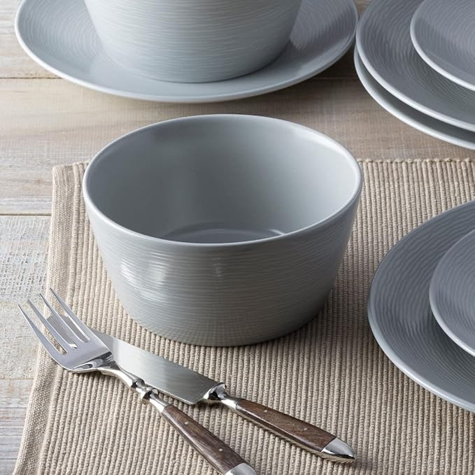 Noritake Colorscapes Grey-on-Grey Swirl 16-Piece Coupe Dinnerware Set Service for 4