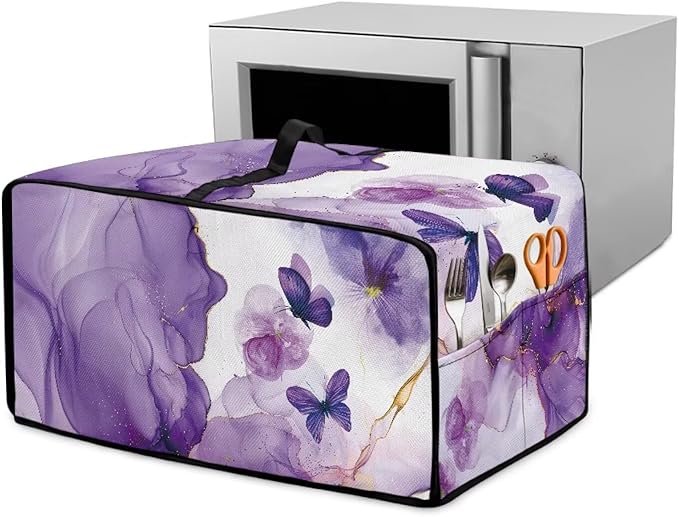 Toaster Oven Heat-Resistant Modern Toaster Oven Heavy Duty Dust-proof Microwave Cover with Storage Side Pockets Protects from Appliances Spills Stain Butterfly Marble